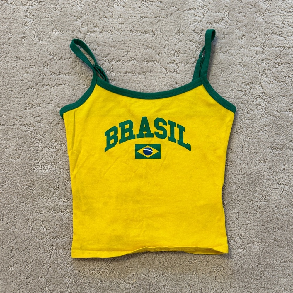 Edikted Yellow and Green Brasil tank top (little discoloration/stain)